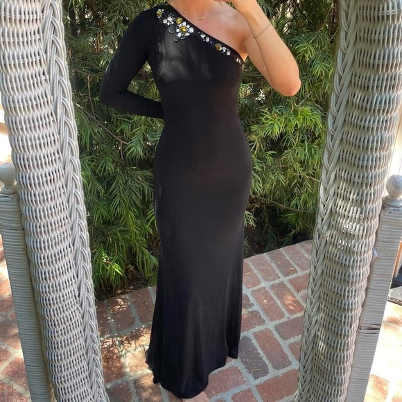 Beautiful Vintage A.B.S. By Allen Schwartz one shoulder gem maxi gown - Picture 1 of 7